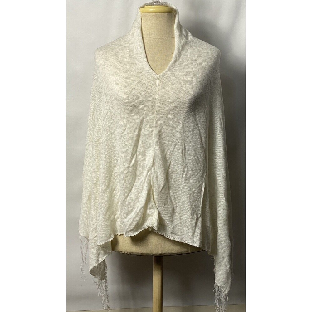 Women Knit Poncho Sweater Ivory One size